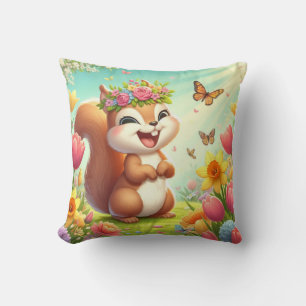 Coussin Écureuil du printemps mignon et heureux