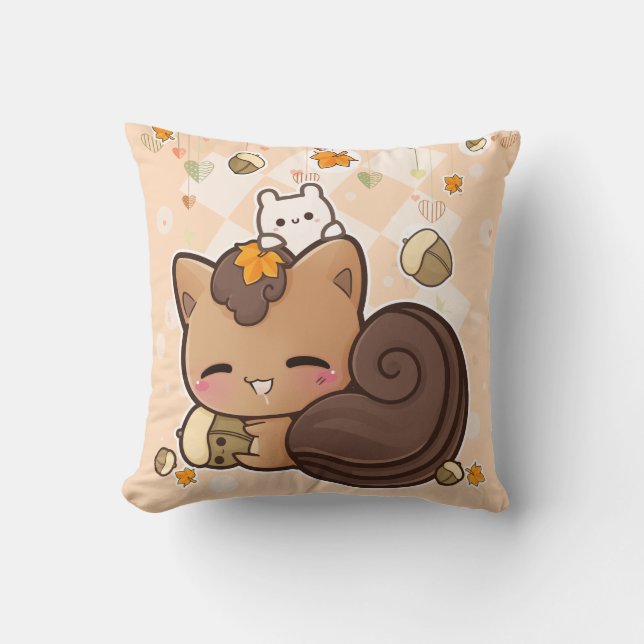 Coussin Écureuil et châtaigne mignons de kawaii (Recto)