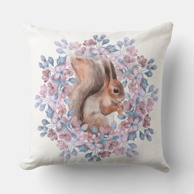 Coussin Écureuil et fleurs (Recto)