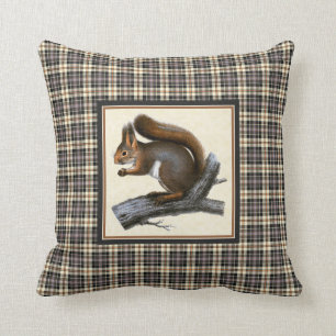 Coussin Écureuil vintage avec le carreau rustique de plai