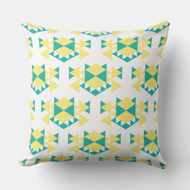 Coussin Edgy Geo Turquoise et jaune Triangles Cushion (Recto)
