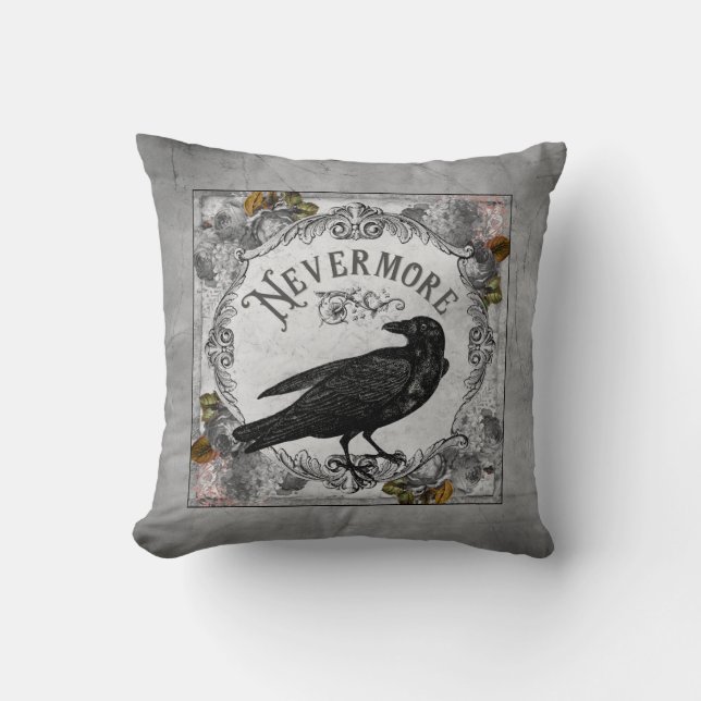Coussin Eerie Halloween Corbeau L'Horreur Littéraire (Recto)