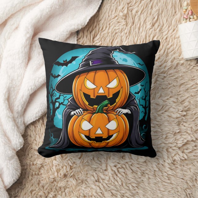Coussin Éffrayant fantôme d'Halloween avec des citrouilles (Couverture)