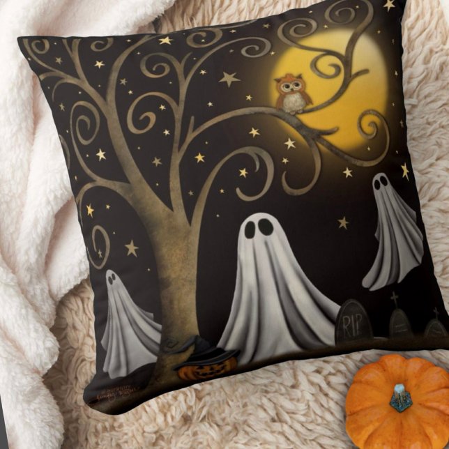 Coussin Éffrayant Fantômes Halloween Night Moon Arbre (Scary ghosts Halloween Inspirivity pillow. )