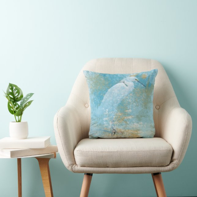 Coussin Egret Bird Coastal Beach Art (Chaise)