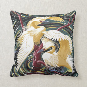 Coussin Egrets - Repro de conception de tissu à écorce V