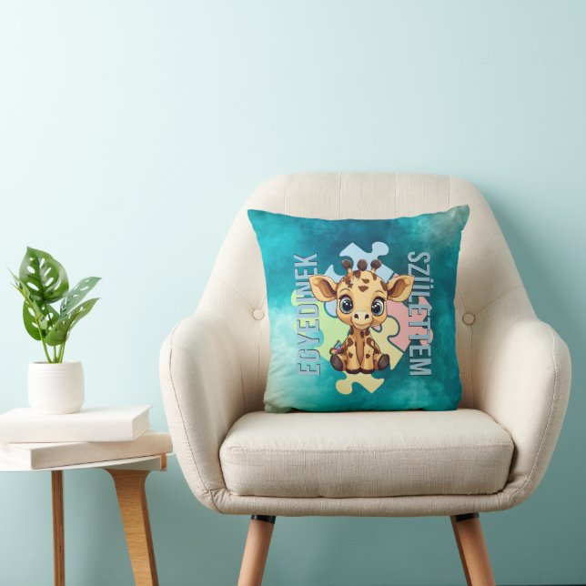 Coussin Egyedinek születtem – kedves zsiráfos design (Chaise)