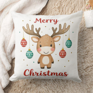 Coussin Élan aux ampoules de Noël