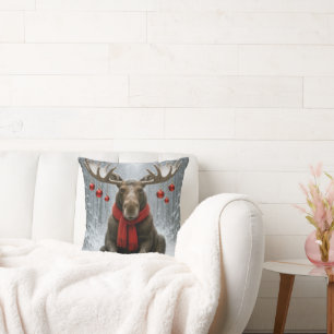 Coussin Élan de Noël avec ornements de fêtes