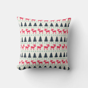 Coussin Élans & Arbres de Noël Rustique Campagne Chic