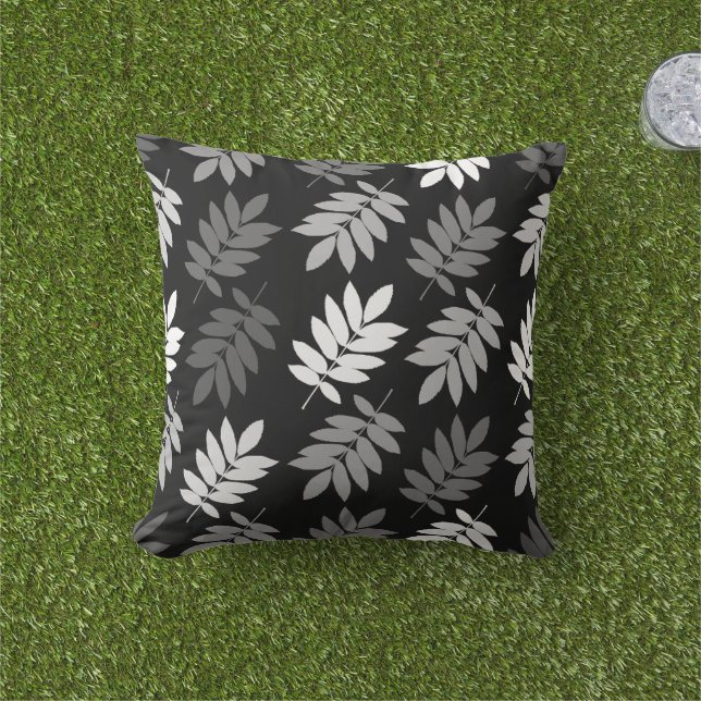 Coussin Elder Leaf Big Pattern Black White Grey (Herbe)