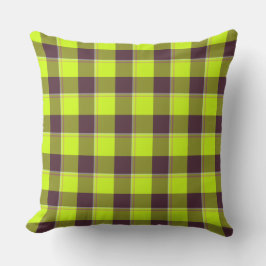 Coussin Electric Lime and Livid Brown Plaid