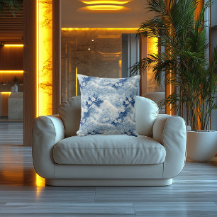 Coussin Élégance Blue Blossom : Impression au look brodé