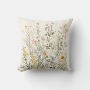 Coussin Élégance botanique vintage : Fleurs sauvages et he