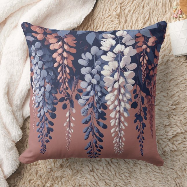Coussin Élégance de la Wisteria marine et Rose (Couverture)