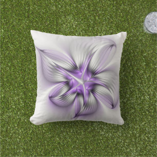 Coussin Élégance florale Art fractal violet abstrait moder