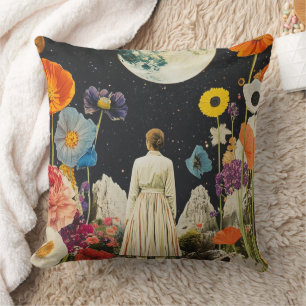 Coussin Élégance Lune - Vue arrière de la femme avec Lune