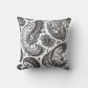 Coussin Élégance noir et blanc Paisley