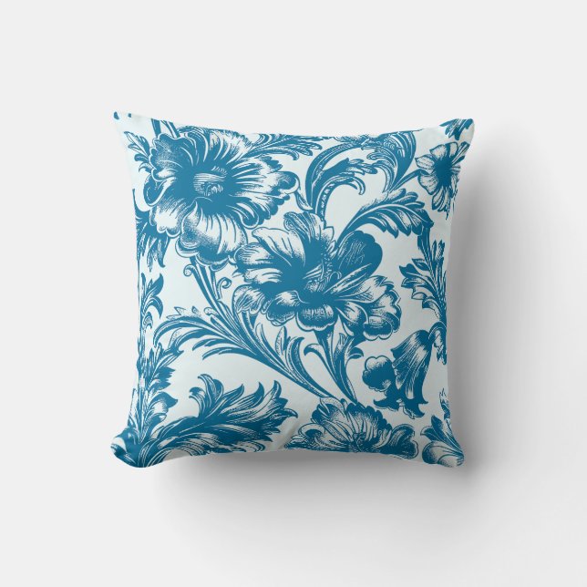 Coussin Élégance romantique Bleu Floral (Recto)