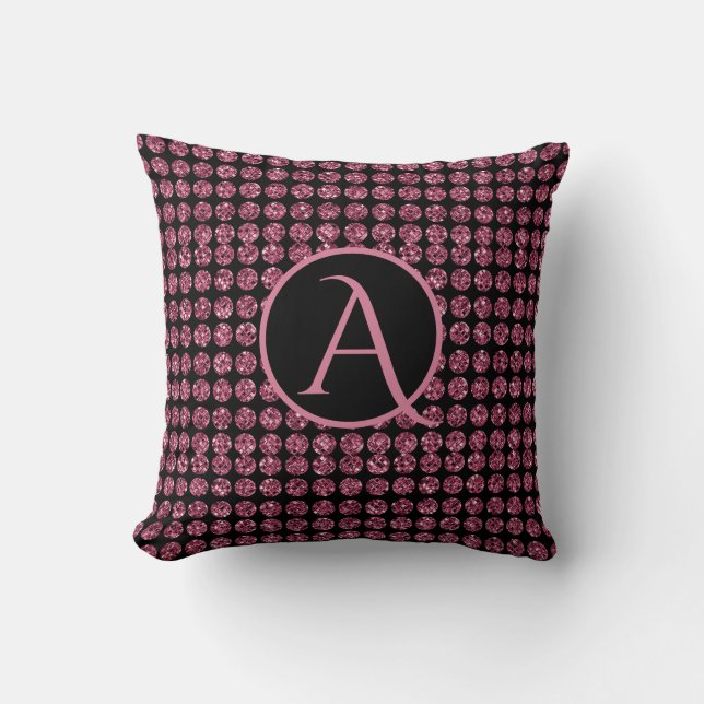 Coussin Élégance vintage Diamant rose Gem Motif Monogramme (Recto)