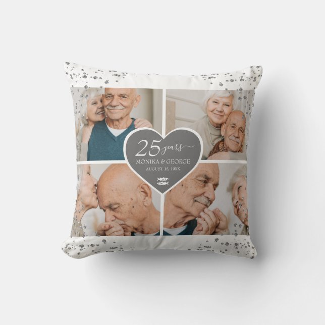 Coussin Élégant 25e anniversaire Photo Gold Parties scinti (Recto)