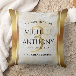 Coussin Élégant 3ème anniversaire de Mariage en cuir