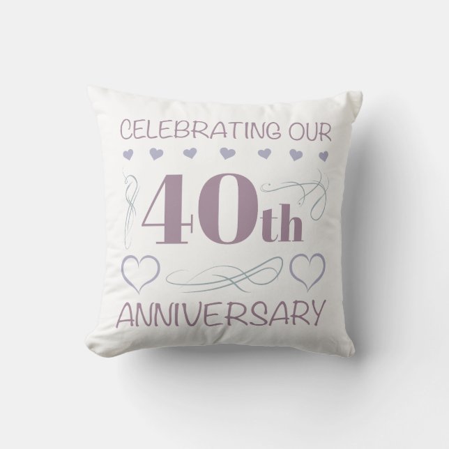Coussin Élégant 40e Anniversaire de Mariage Violet (Recto)