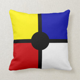 Coussin Élégant Abstrait Noir, Bleu, Rouge, Jaune & Blanc