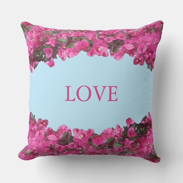 Coussin Elégant Amour Fleurs tropicales sur Sky Blue (Recto)