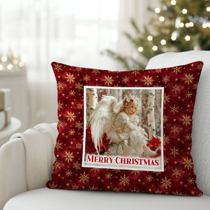 Coussin Élégant ange victorien Noël accent rouge or