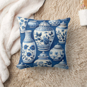 Coussin Elégant Aquarelle bleu Ginger Jars Motif
