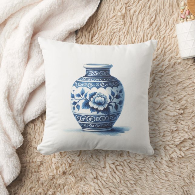 Coussin Elégant Aquarelle Blue Ginger Jar Designer, Décor (Couverture)