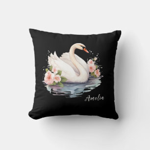 Coussin Élégant Aquarelle Floral Fille Cygne Noir nom