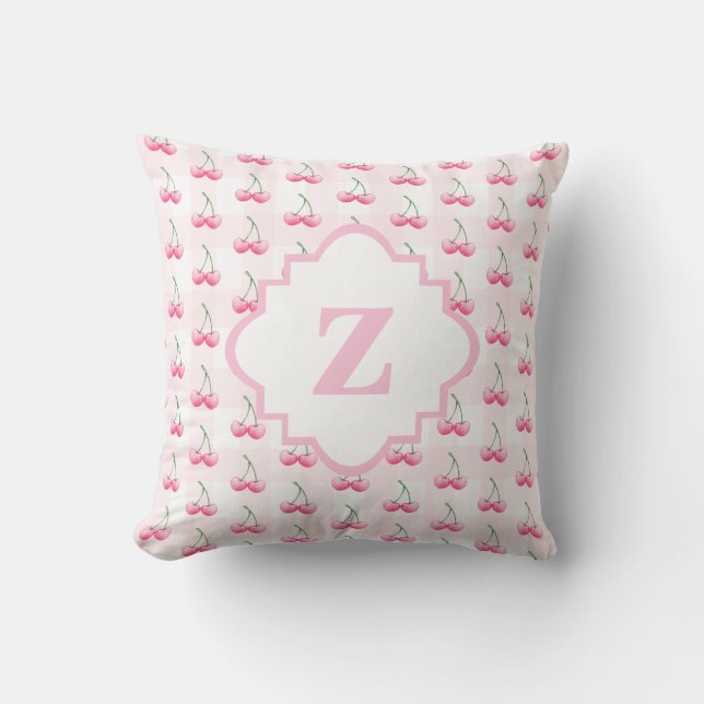 Coussin Elégant aquarelle rose cerisier Monogramme (Recto)