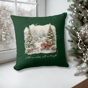 Coussin Elégant Aquarelle Vintage Noël Script