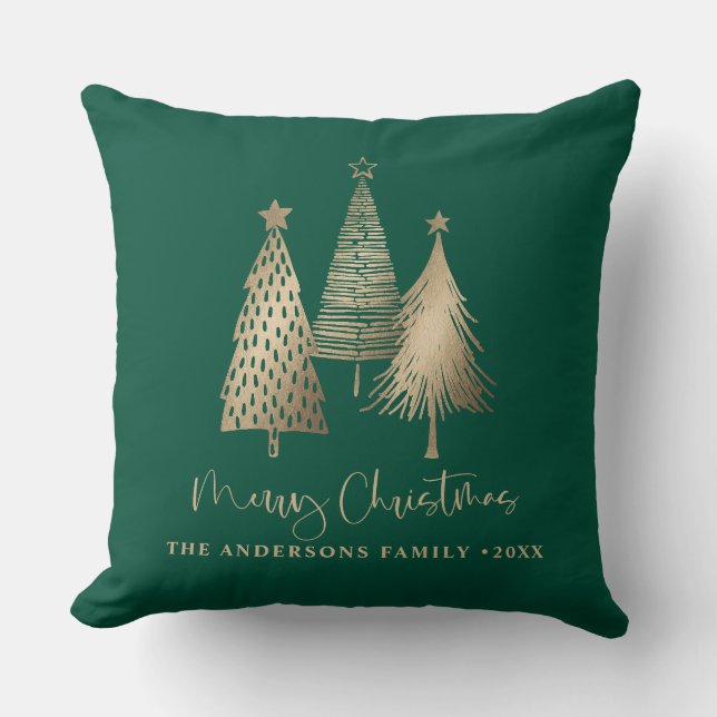 Coussin Élégant Arbre de Noël Or Joyeux Noël (Recto)
