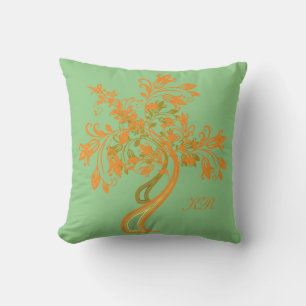 Coussin Elégant arbre de vie orangé vert de la menthe anti