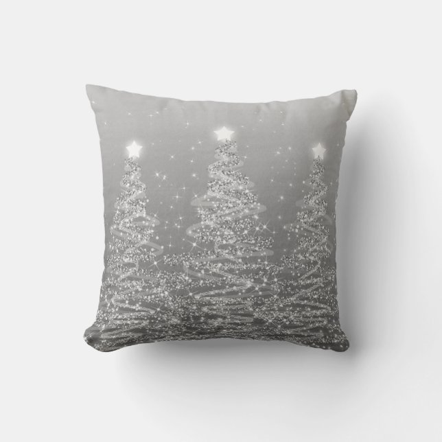Coussin Élégant Arbres Étincelants de Noël Argent  (Recto)