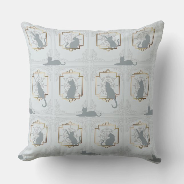 Coussin Elegant Art Deco Cats - Light Gray (Recto)
