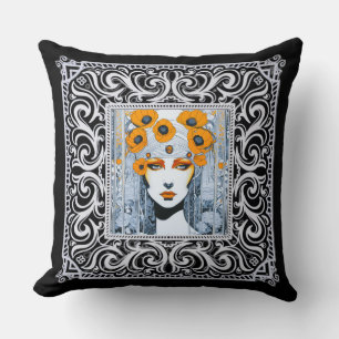 Coussin Elégant Art Déco Floral Orange D'Une Belle Dame