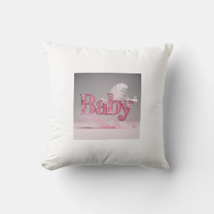 Coussin Elegant Baby Girl Pink Typography Floral & Butte