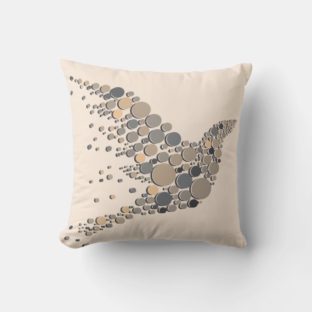 Coussin Elégant Beige & Gris Design Artistique Oiseau (Recto)