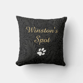 Coussin Élégant Black Floral Gold Script Nom de l'animal