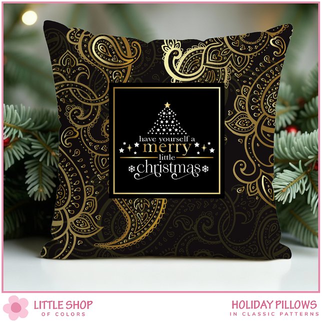 Coussin Elegant Black Gold Paisley Christmas (Créateur téléchargé)