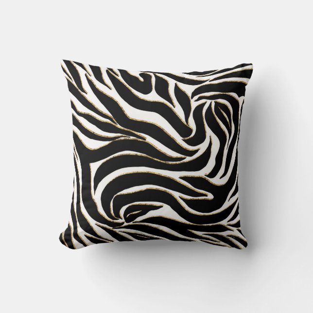 Coussin Elégant Black Gold Zebra Poster de animal blanc (Recto)