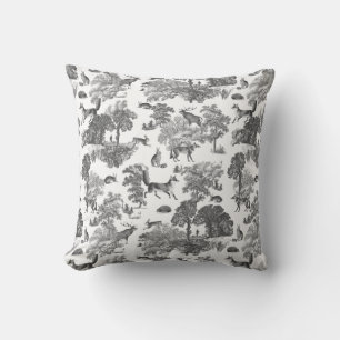 Coussin Elégant Black White Fox Rabbit Toile en bois