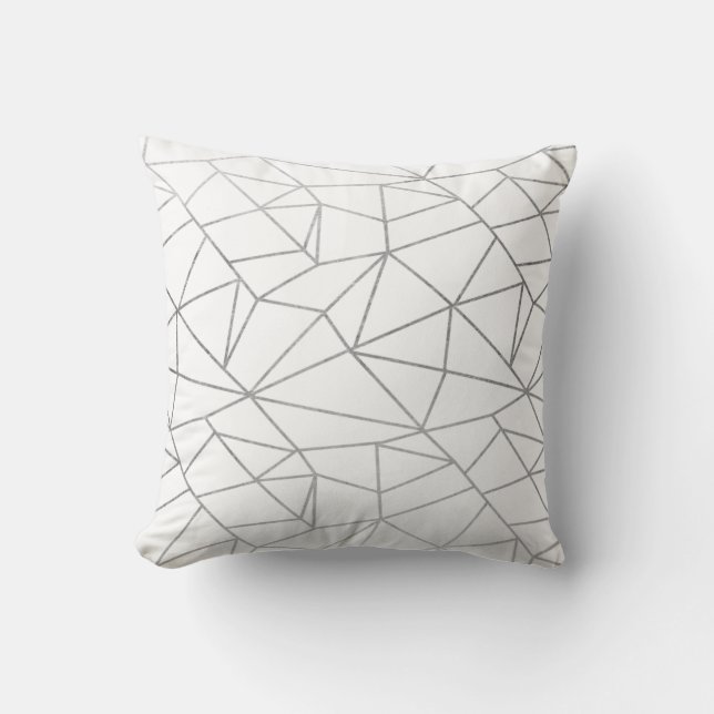 Coussin élégant blanc élégant géométrique argent (Recto)