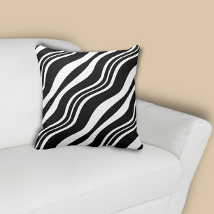 Coussin Élégant blanc ligne d'onde Motif noir