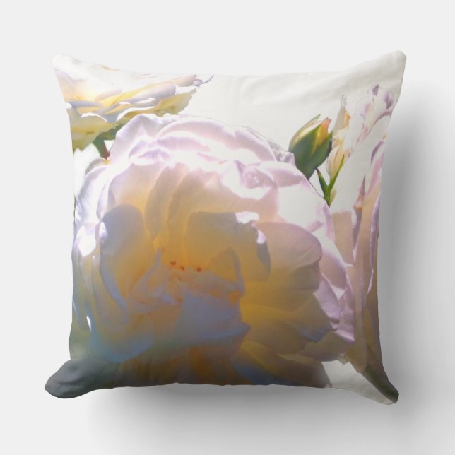 Coussin Elégant blanc pêche orange roses (Recto)