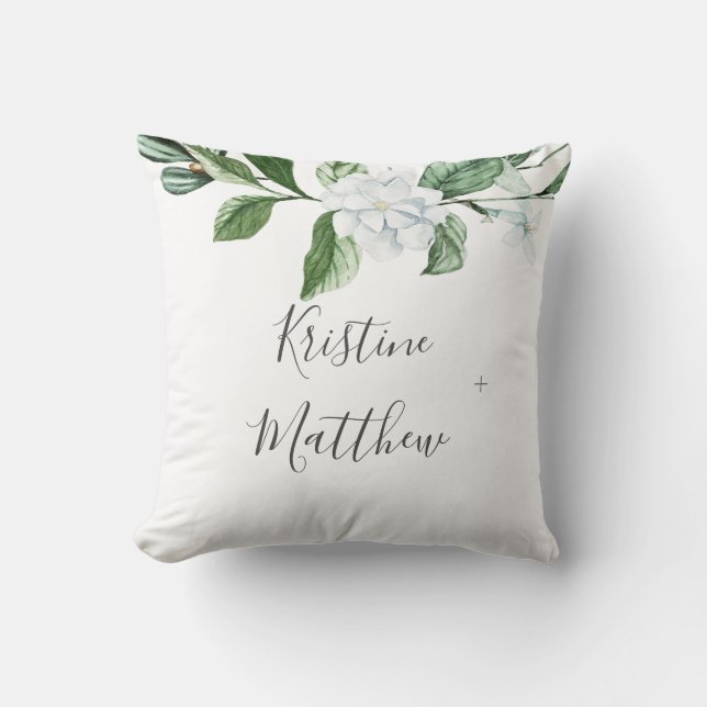 Coussin Élégant blanc Sage Floral Mariage de couronne (Recto)